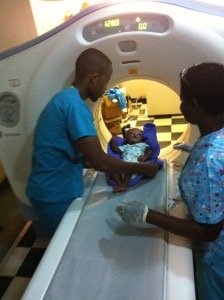 baby elijah receiving CT scan
